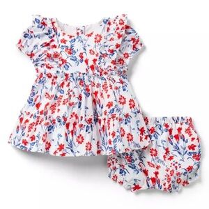 NWT Janie and Jack Baby Floral Ruffle Set 3-6M Red Blue